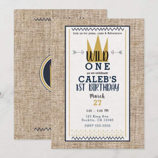 King Wild ONE Things Gold Crown 1. Geburtstag Part Einladung