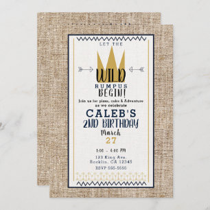 King Wild Thing Gold Crown Burlap Geburtstagsparty Einladung