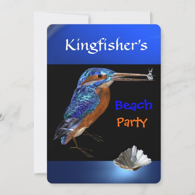 KINGFISCHER BEACH PARTY, blau, schwarz Einladung (Vorderseite)