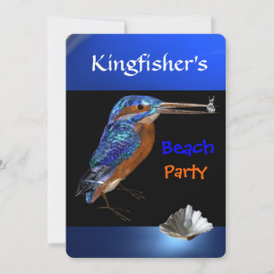 KINGFISCHER BEACH PARTY, blau, schwarz Einladung