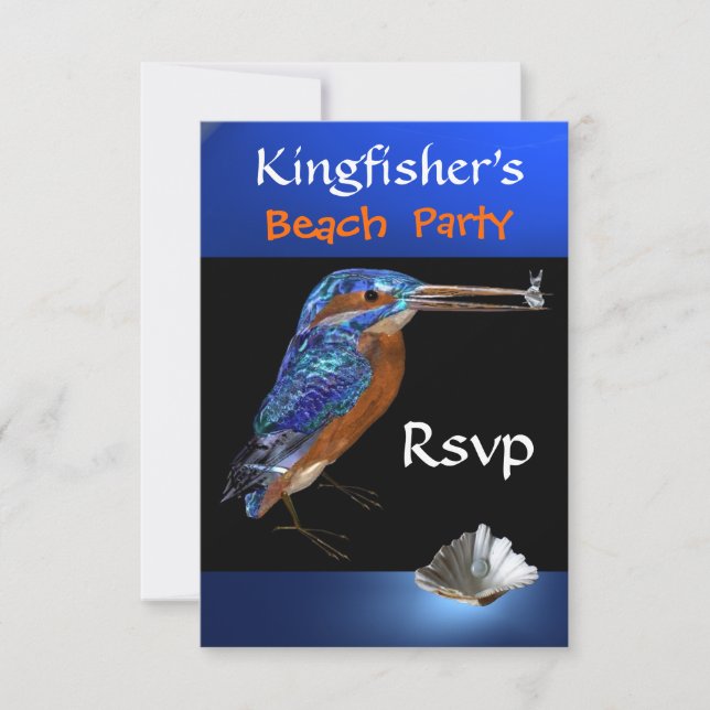 KINGFISCHER BEACH PARTY UAwg, schwarz, blau RSVP Karte (Vorderseite)