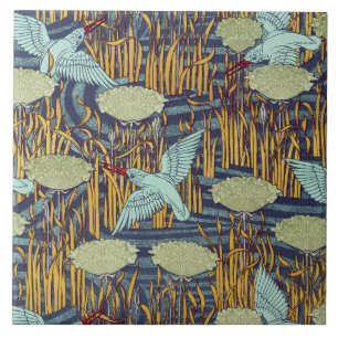 KINGFISCHER UND BLUMENDE RUSSISCHE Jugendstil-Flor Fliese