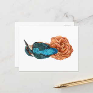 Kingfisher auf Blume Postcard Print Postkarte
