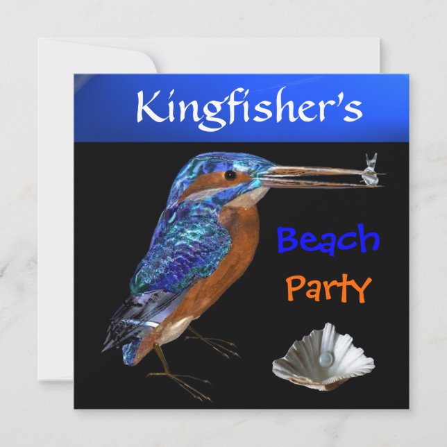 KINGFISHER BEACH PARTY, blau Einladung (Vorderseite)