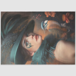 Kingfisher Beautiful Woman's Face & Hat Portrait Seidenpapier