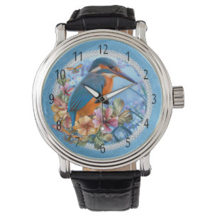 Kingfisher Bird Art Vintag Leather Strap Watch Armbanduhr