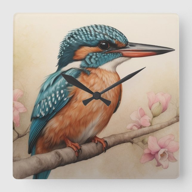 Kingfisher Bird Quadratische Wanduhr (Vorderseite)