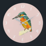 Kingfisher Bird Wasserfarbenmalerei Große Wanduhr<br><div class="desc">Das ist ein Aquarellbild eines Königspaliers. Es sitzt am Rand eines Zweiges. Der Vogel hat helle Farben. Orange und gelb auf seinem Bauch und grün auf seinem Kopf und Flügel. Er schaut seitwärts.</div>