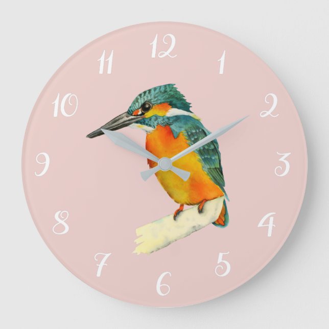 Kingfisher Bird Wasserfarbenmalerei Große Wanduhr (Vorderseite)