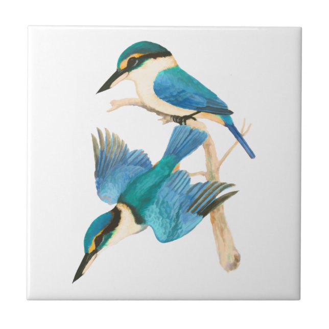 Kingfisher Birds Watercolor White Fliese (Vorderseite)