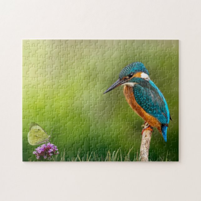 Kingfisher Butterfly Nature Blume Bird Perched Puzzle (Horizontal)