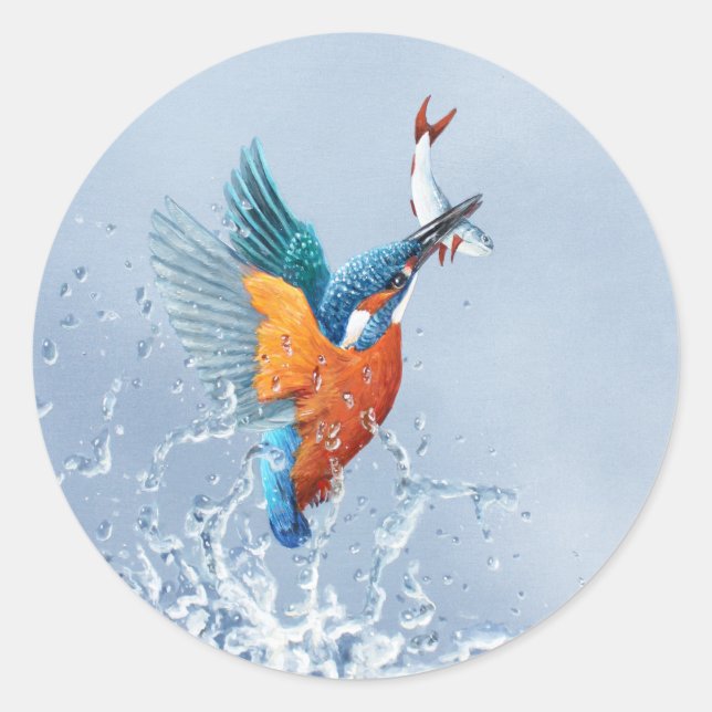 Kingfisher, der aus dem Wasser fliegt Runder Aufkleber (Vorderseite)