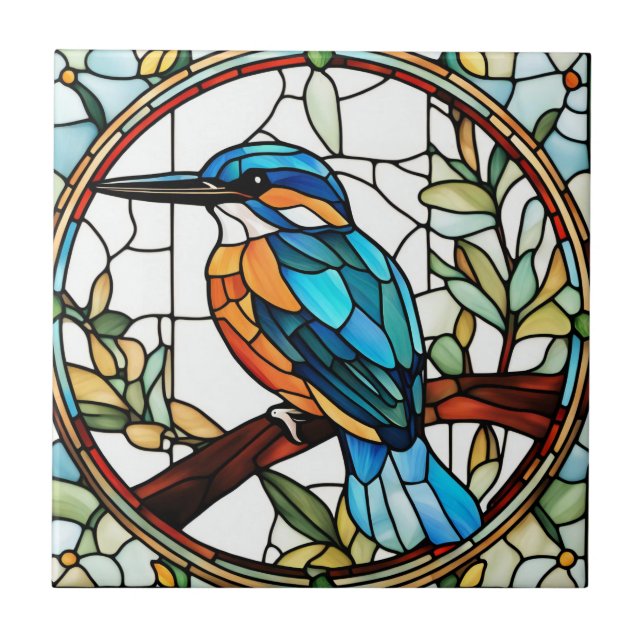 Kingfisher Glass Orange Blue Bird Fliese (Vorderseite)