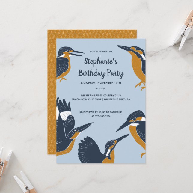 Kingfisher Illustrations Bird Lovers Party Einladung (Vorderseite/Rückseite Beispiel)