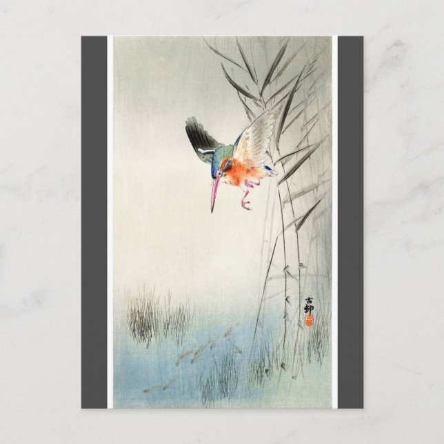 Kingfisher Jagd - Ohara Koson - Kohle Postkarte (Vorderseite)