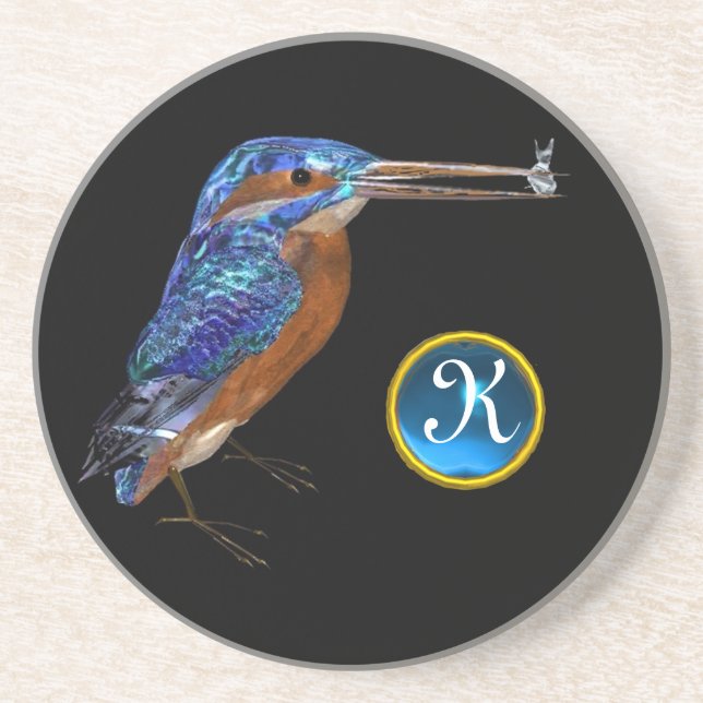 KINGFISHER MONOGRAM, Blue Sapphire, Black Sandstein Untersetzer (Vorne)