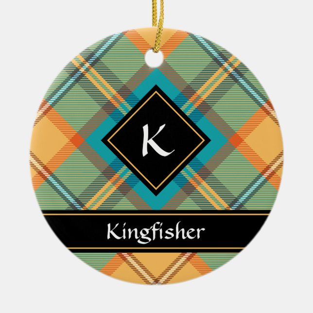 Kingfisher Tartan Keramik Ornament (Vorne)