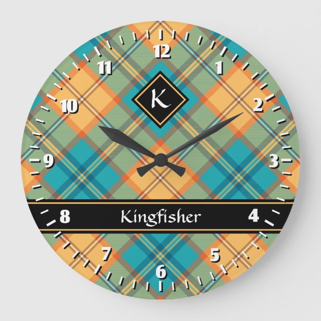Kingfisher Tartan Large Clock Große Wanduhr (Vorderseite)