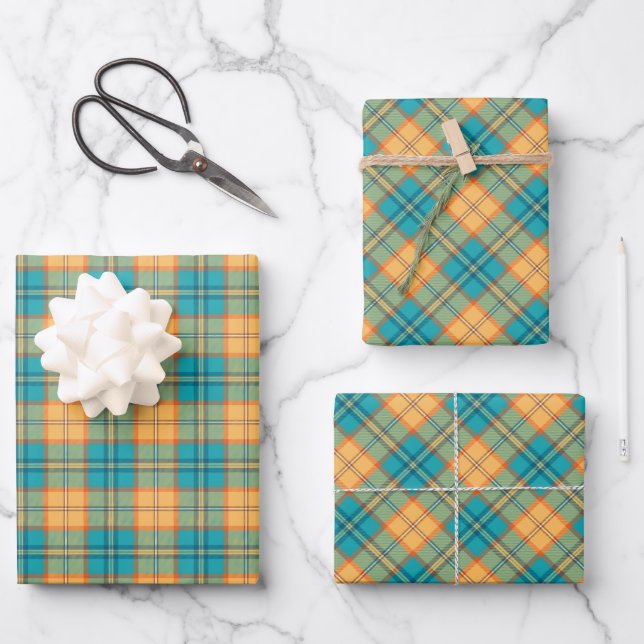 Kingfisher Tartan Wrapping Paper Sheets Geschenkpapier Set (Vorderseite)