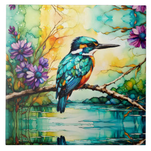Kingfisher über Wildblumen Fliese