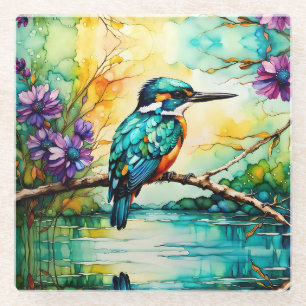Kingfisher über Wildblumen Glasuntersetzer
