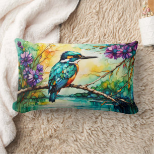 Kingfisher über Wildblumen Lendenkissen