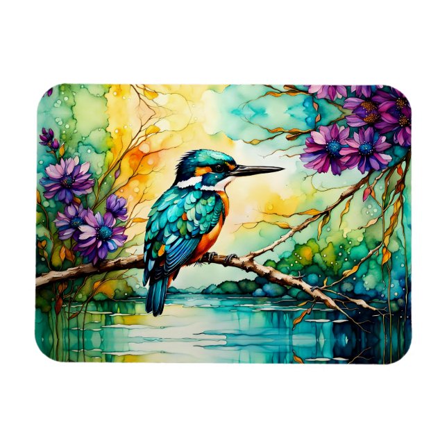 Kingfisher über Wildblumen Magnet (Horizontal)