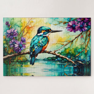 Kingfisher über Wildblumen Puzzle