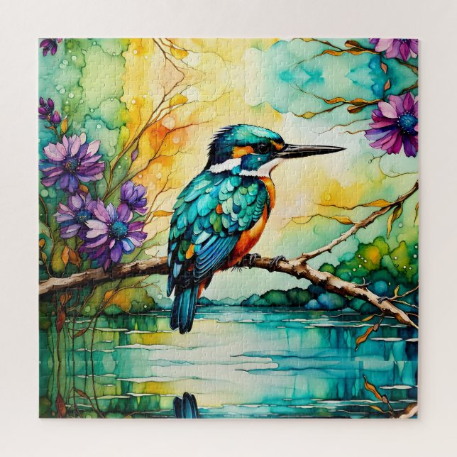 Kingfisher über Wildblumen Puzzle (Vertikal)