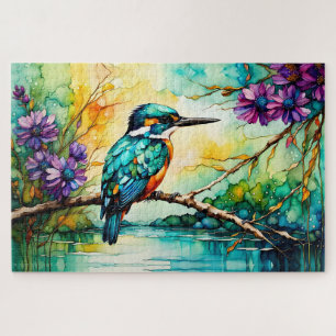 Kingfisher über Wildblumen Puzzle
