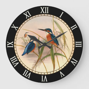 Kingfisher, Vögel, Vintag, John Gould, Natur Große Wanduhr
