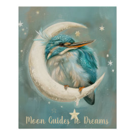 Kingfisher-Vogelbaby auf dem Mond Poster