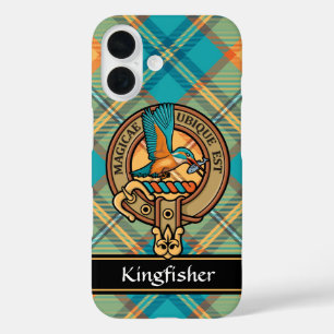 Kingfisher-Wappen über Tartan iPhone 16 Hülle