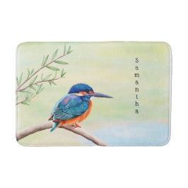 Kingfisher Watercolor Blue Orange Bird Badematte