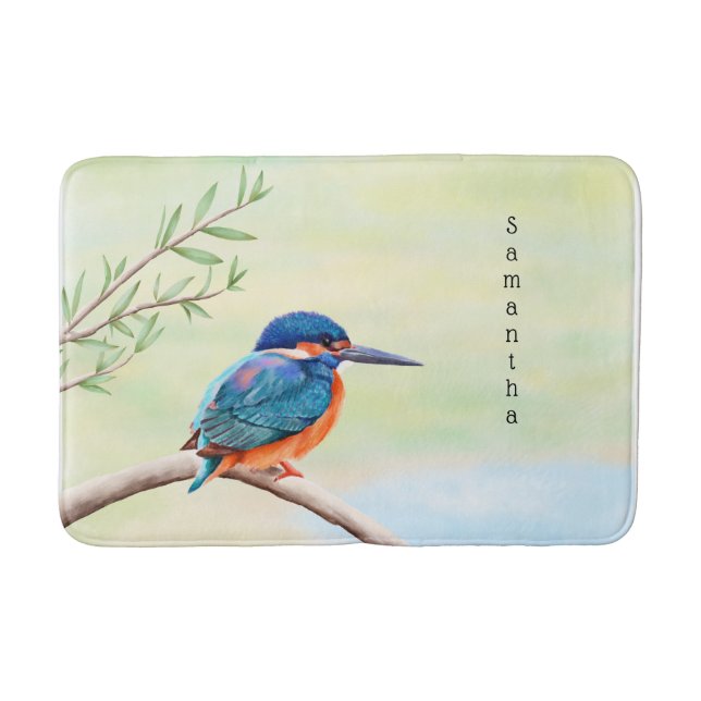 Kingfisher Watercolor Blue Orange Bird Badematte (Vorderseite)