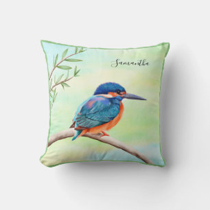 Kingfisher Watercolor Blue Orange Bird Kissen