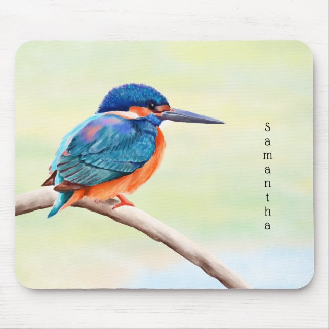 Kingfisher Watercolor Blue Orange Bird Mousepad (Vorne)