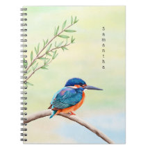Kingfisher Watercolor Blue Orange Bird Small
