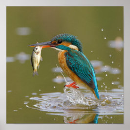 Kingfisher's Success - Bird with Fresh Fish Catch Poster