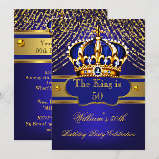 Kingl Blue Gold Verzierte Kronen Geburtstagsparty Einladung