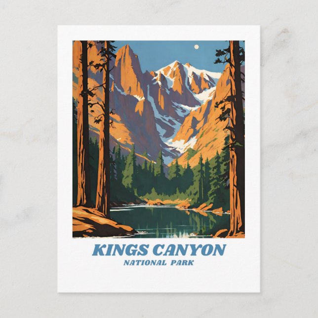 Kings Canyon National Park Illustration Retro Vaca Postkarte (Vorderseite)