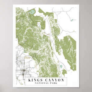 Kings Canyon National Park Retro Street Karte Poster