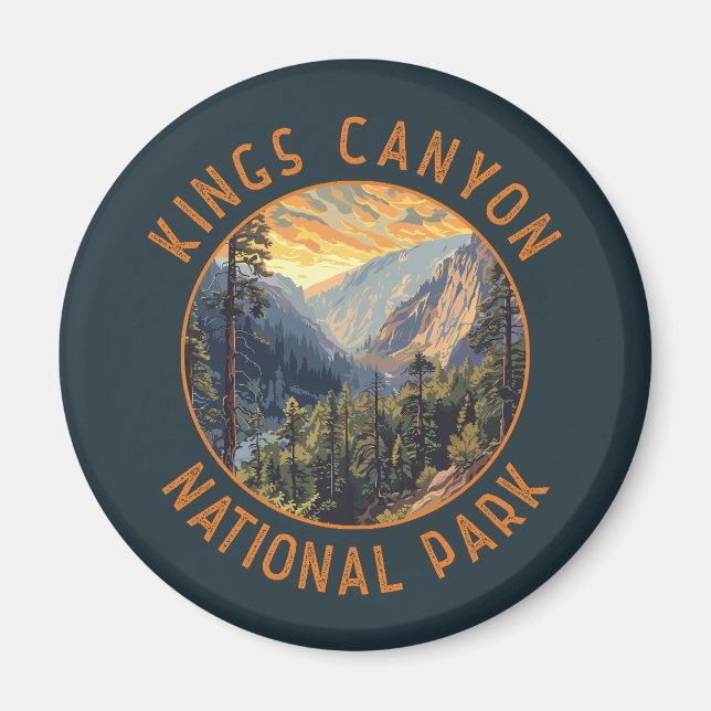 Kings Canyon Nationalpark Retro Distressed Circle Magnet (Vorne)