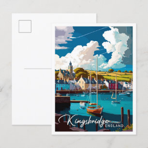 Kingsbridge England Vintage Reiseillustration Postkarte