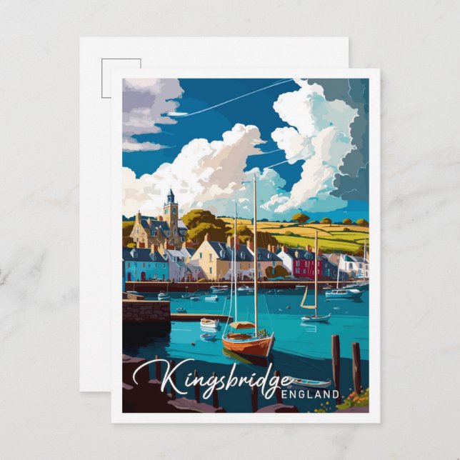 Kingsbridge England Vintage Travel Illustration Postkarte (Vorne/Hinten)