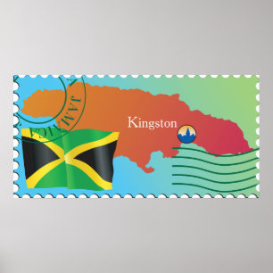 Kingston Jamaica Karte und Flagge Poster