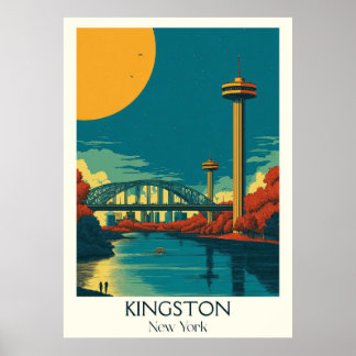 Kingston New York Vintag Bridge Skyline Art Poster