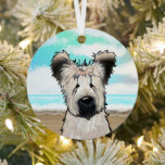 KiniArt Beach Briard Glas Ornament<br><div class="desc">KiniArt Beach Briard Hundekunst des zeitgenössischen PUP Künstlers Kim Niles. © Kim Niles,  KiniArt™ - Alle Rechte vorbehalten.</div>