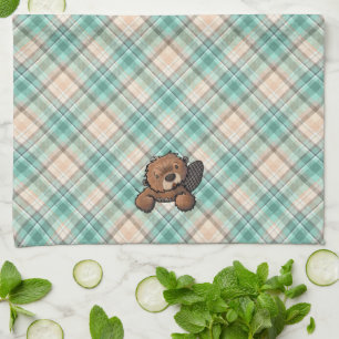 KiniArt Beaver on Marina Kariert Kitchen Handtuch
