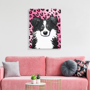 KiniArt Border Collie Pink Leopard Leinwanddruck